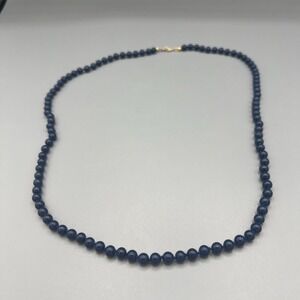 Vintage MONET Necklace Navy Blue Glass Beads Hand Knotted 26 in RARE